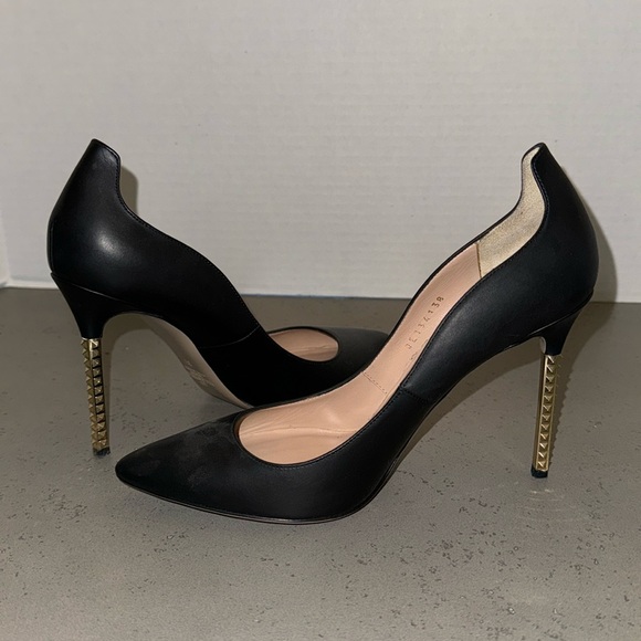 Valentino Garavani Gold Extreme Heel Nappa Leather Rockstud Black Pump Sz 38 - Picture 1 of 11